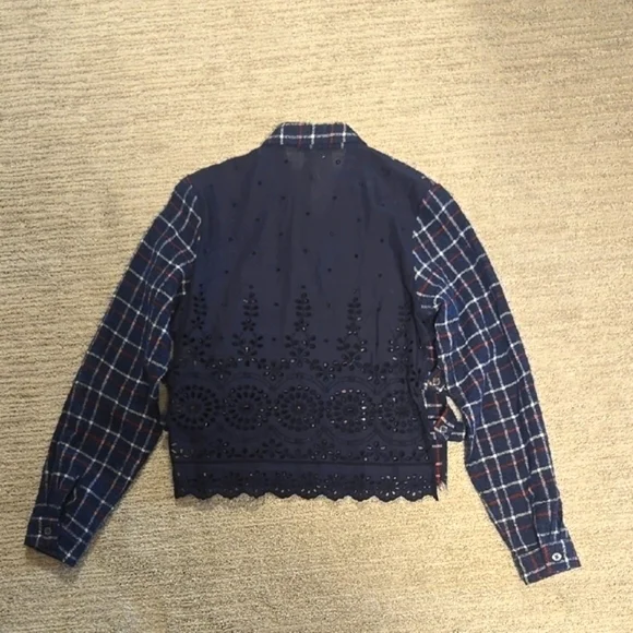 Sea Plaid Eyelet Button Down Shirt